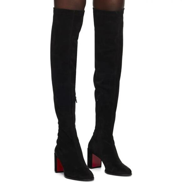 Christian Louboutin NIB Stretchadoxa 70 Black Suede Over Knee Tall Boots 39.5 - Picture 1 of 11